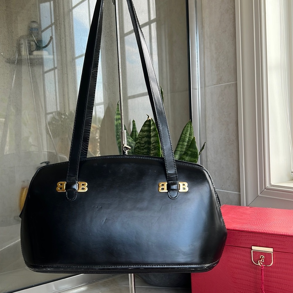 Bally vintage, black leather bag with gold BB logo - Picture 9 of 17